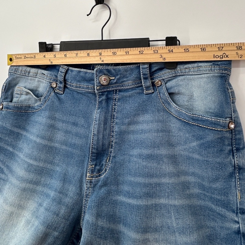 Copper Flash Curvy Denim Shorts Blue Medium Wash Embroidered Rhinestone Size 16 - Picture 4 of 6